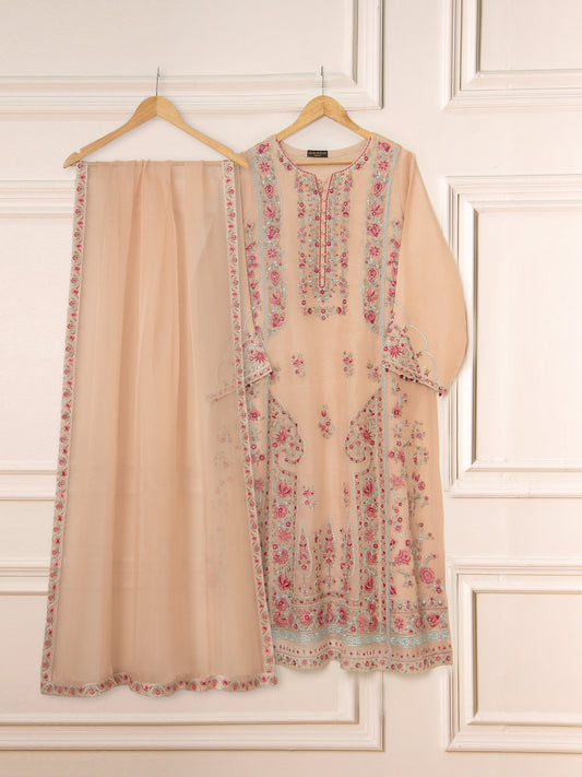 Aghanoor Heavily Embroidered Organza 3 Piece Suit