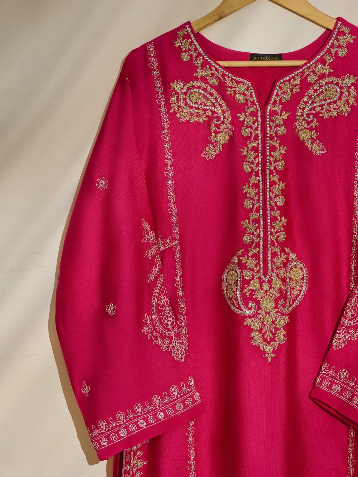 AGHANOOR 3 PIECE SILK NET EMBROIDERED SUIT