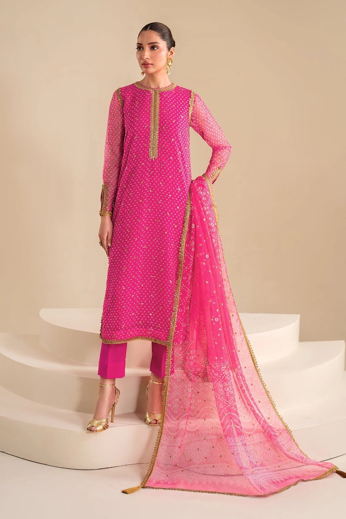 Baroque Embroidered Chiffon Chundri 3 Piece Suit