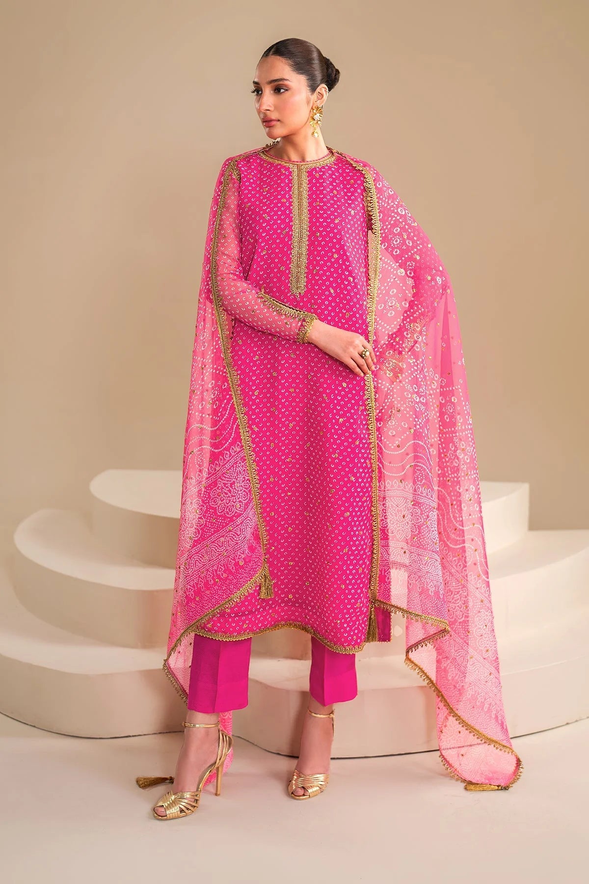 Baroque Embroidered Chiffon Chundri 3 Piece Suit