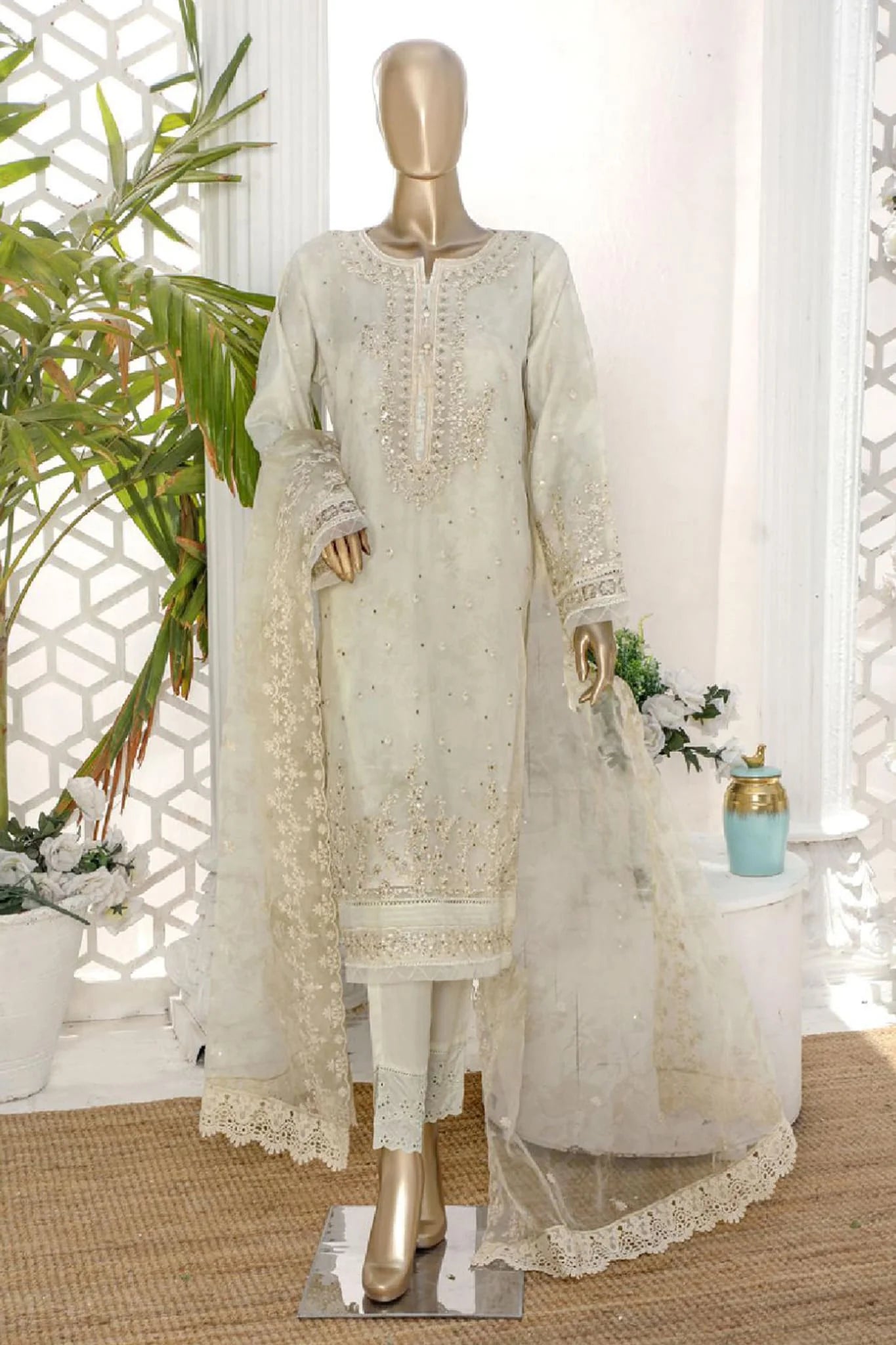 Embroidered Digital Printed Organza 3 Piece Suit