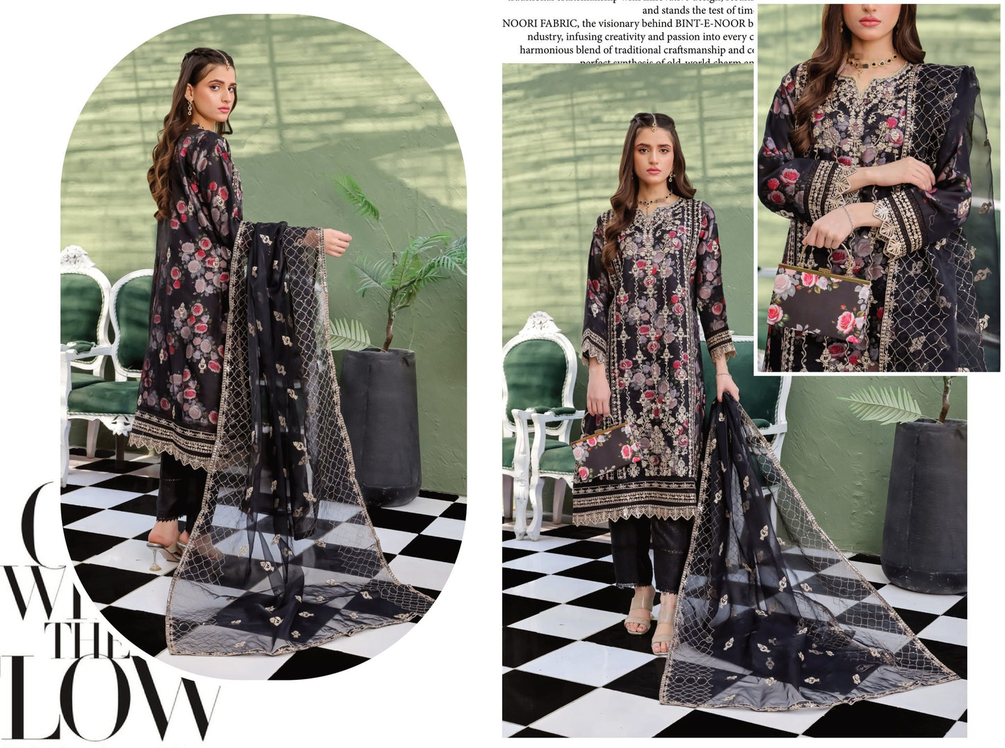 Embroidered Floral Organza 3 Piece Suit