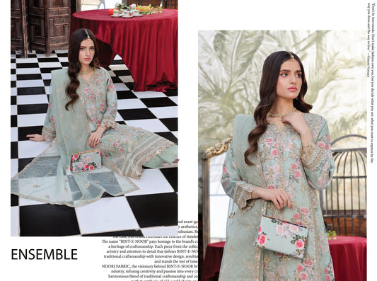 Embroidered Floral Organza 3 Piece Suit