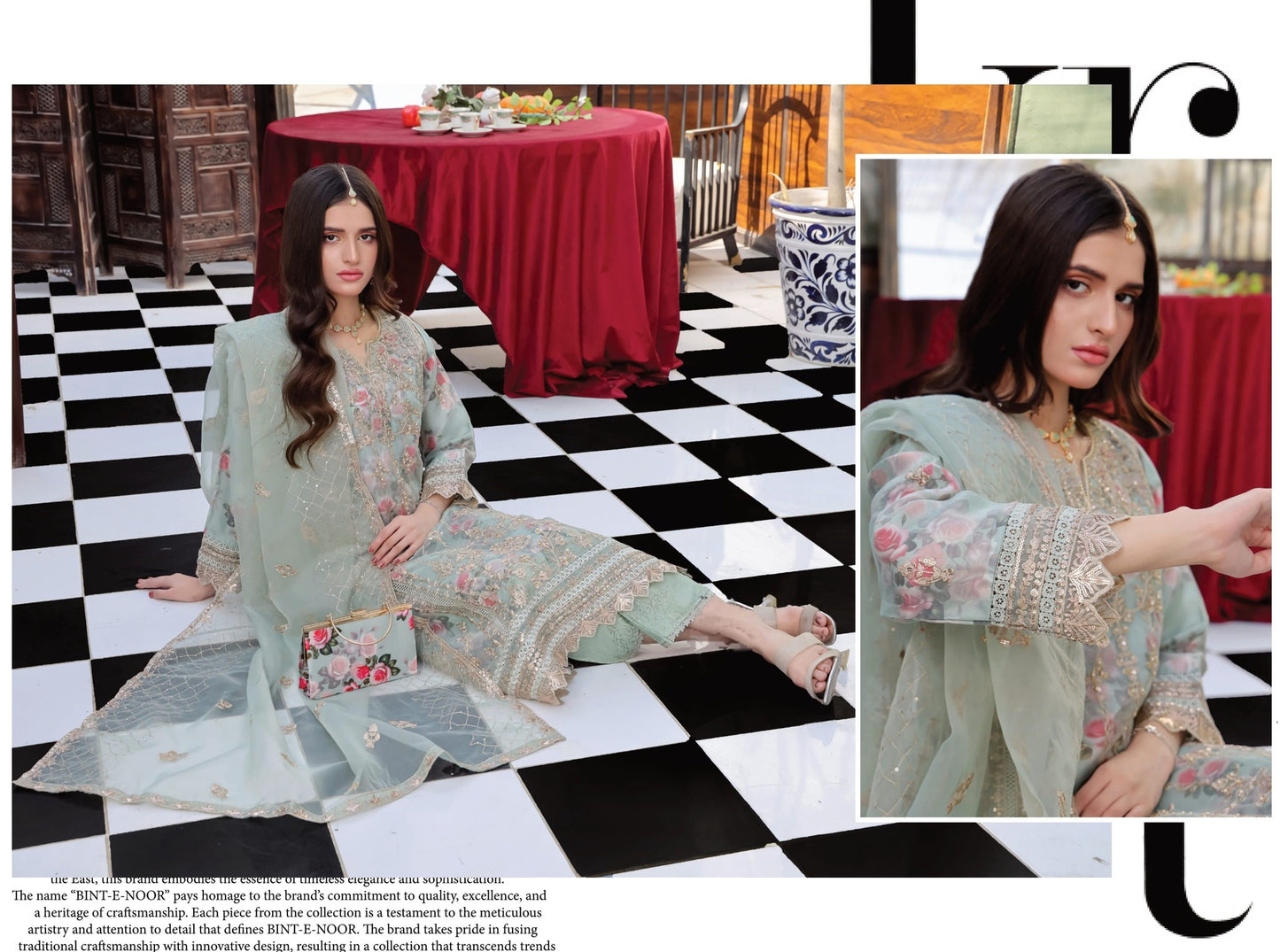 Embroidered Floral Organza 3 Piece Suit