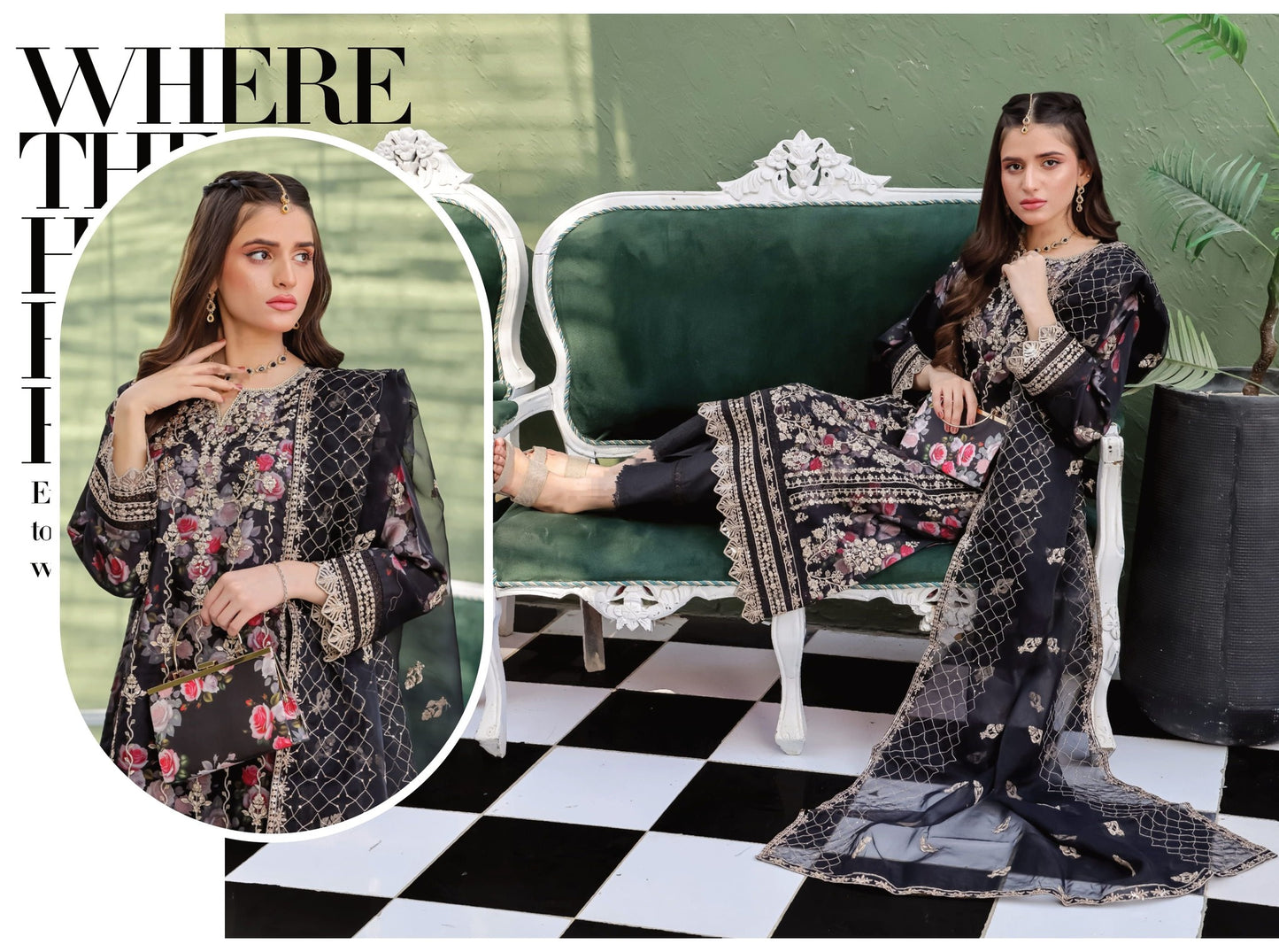 Embroidered Floral Organza 3 Piece Suit