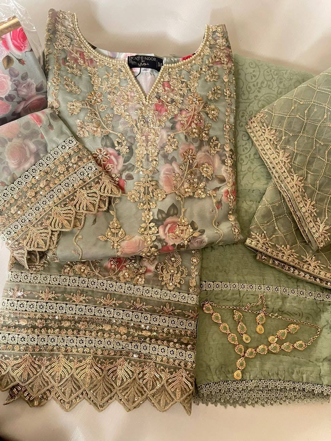 Embroidered Floral Organza 3 Piece Suit