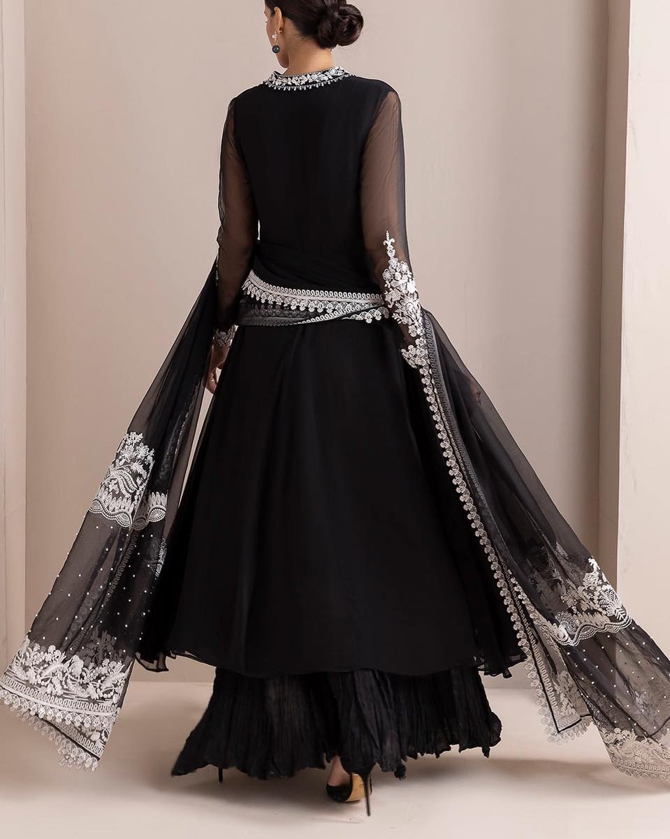 Baroque Pret Embroidered Black Chiffon 3 Piece