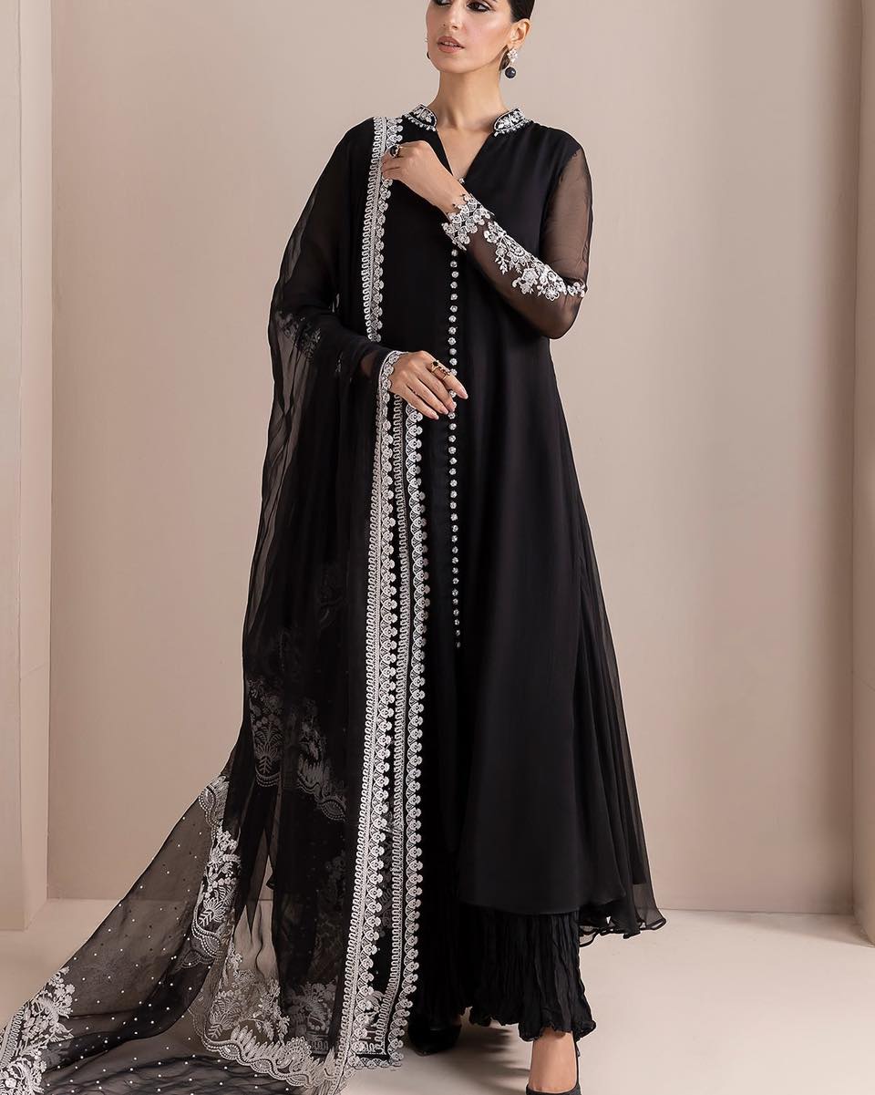 Baroque Pret Embroidered Black Chiffon 3 Piece