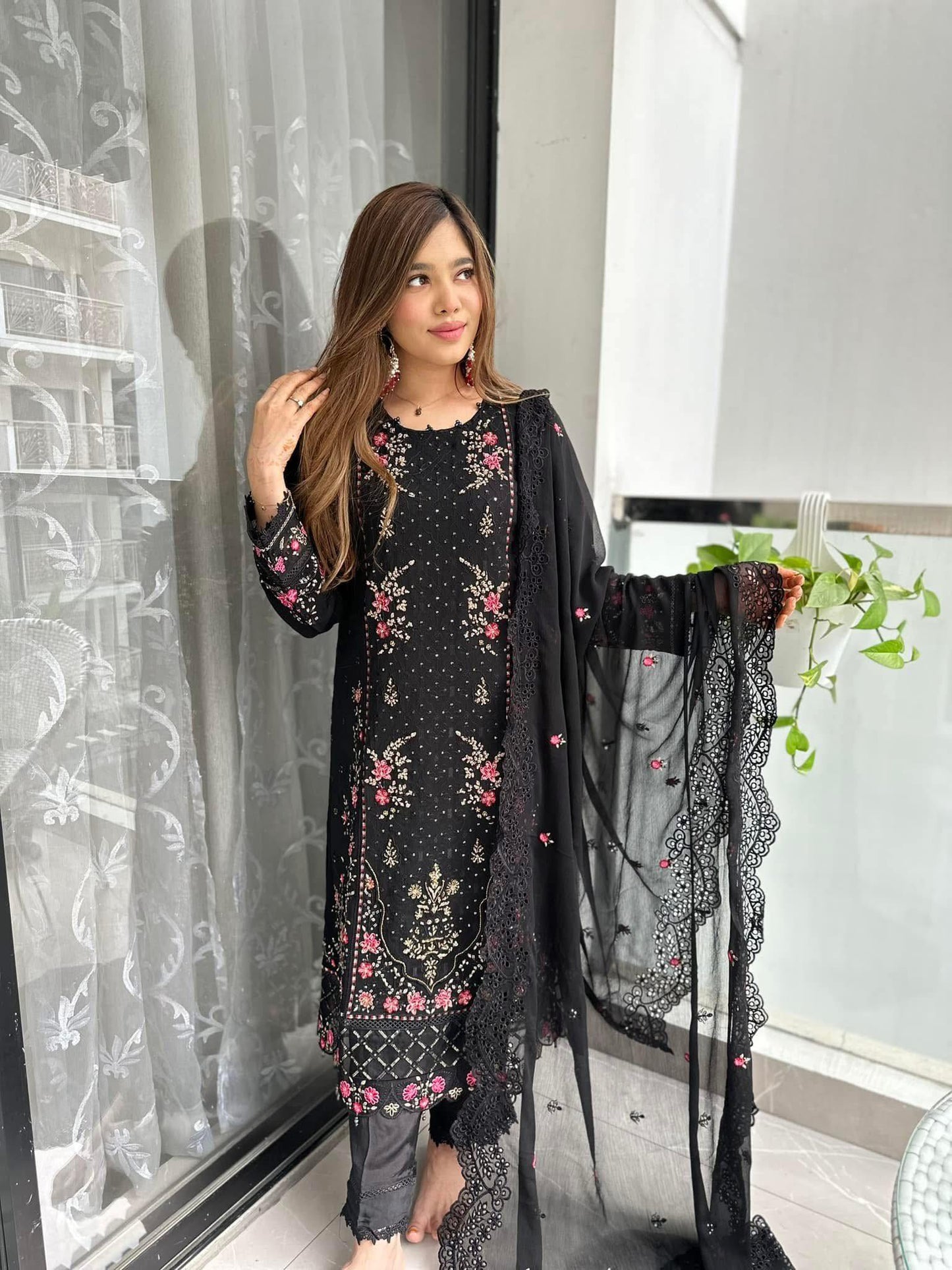Sada-E-Noor Embroidered Chiffon 3 Piece