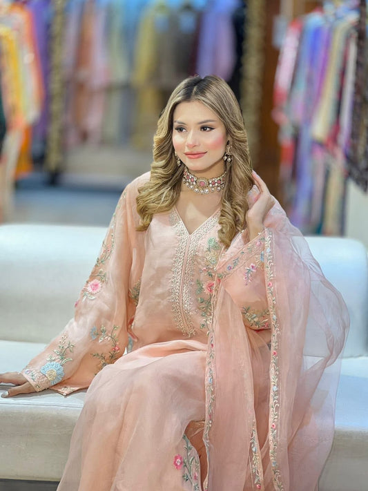 AGHANOOR 3 Piece - Pure Organza Embroidered Suit