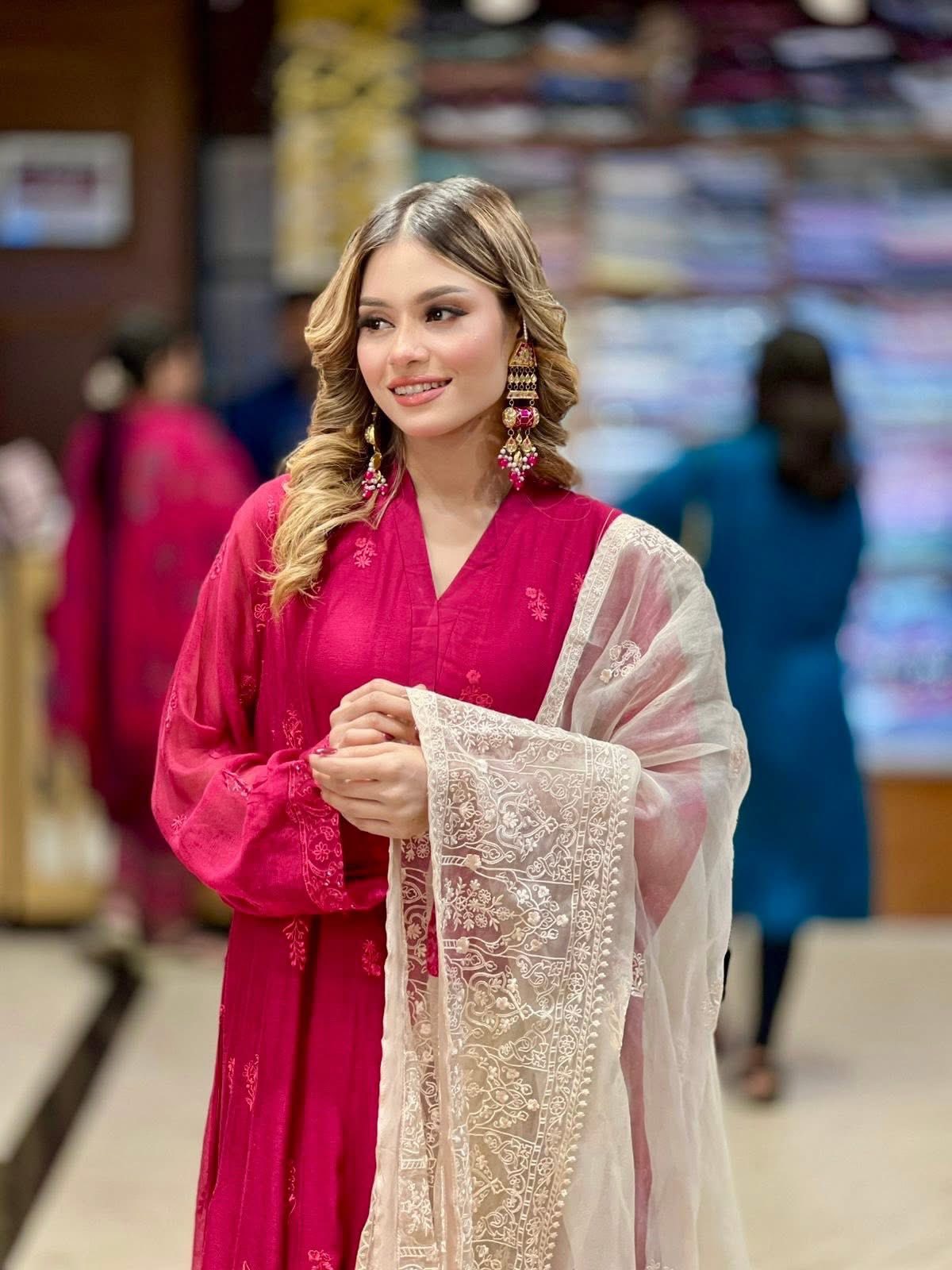 Aghanoor Embroidered Cotton Net Frock Style 3 Piece Suit