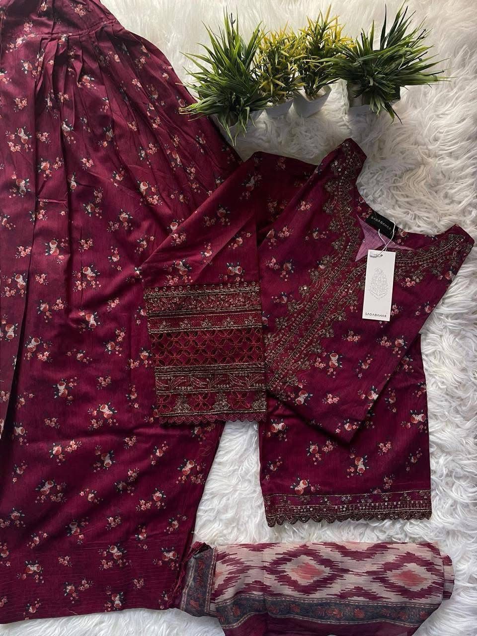 Sadabahar Malika Embroidered & Printed Festive Lawn 3 Piece