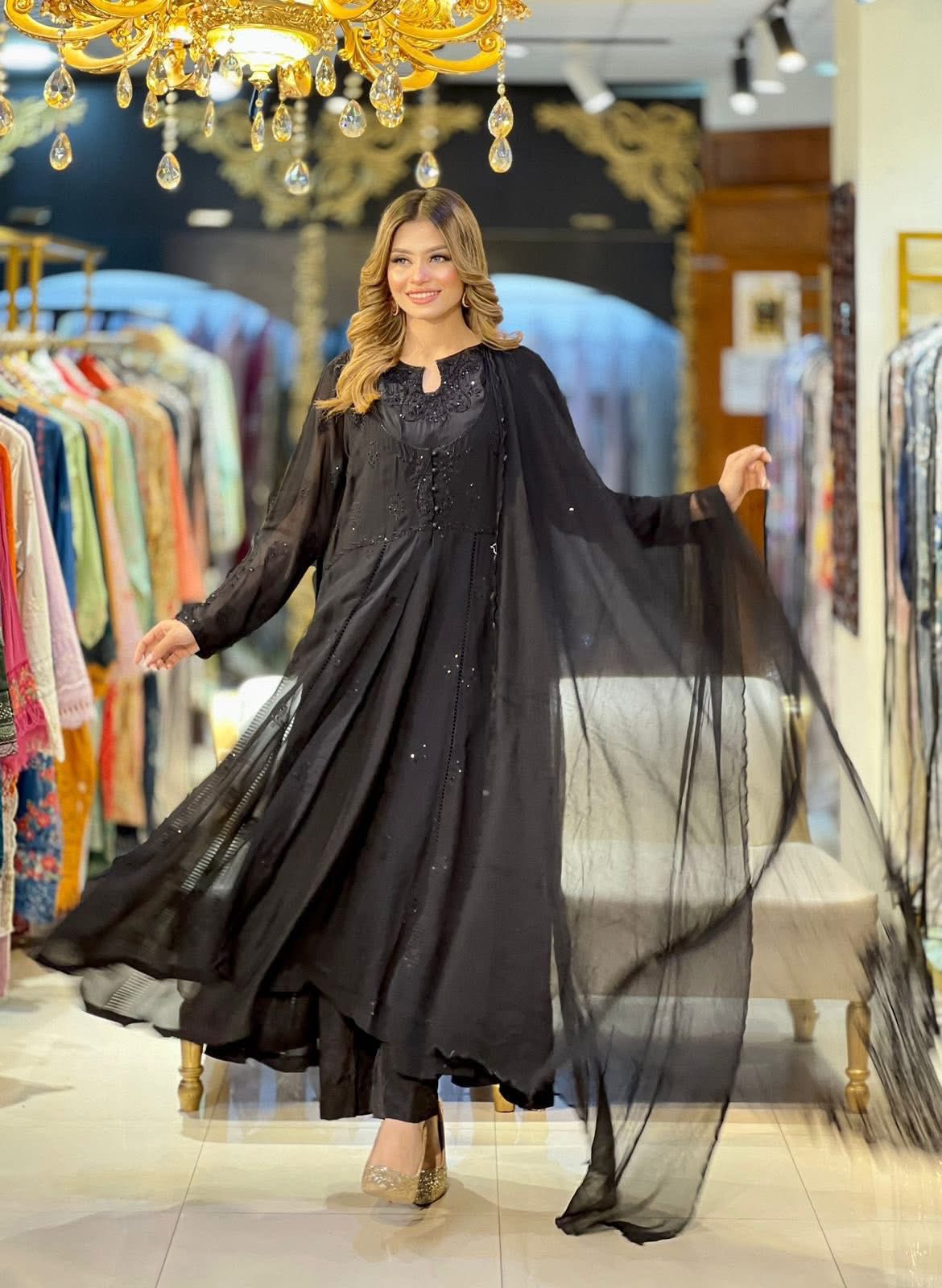 Aghanoor Embroidered Chiffon Frock Style 3 Piece Suit