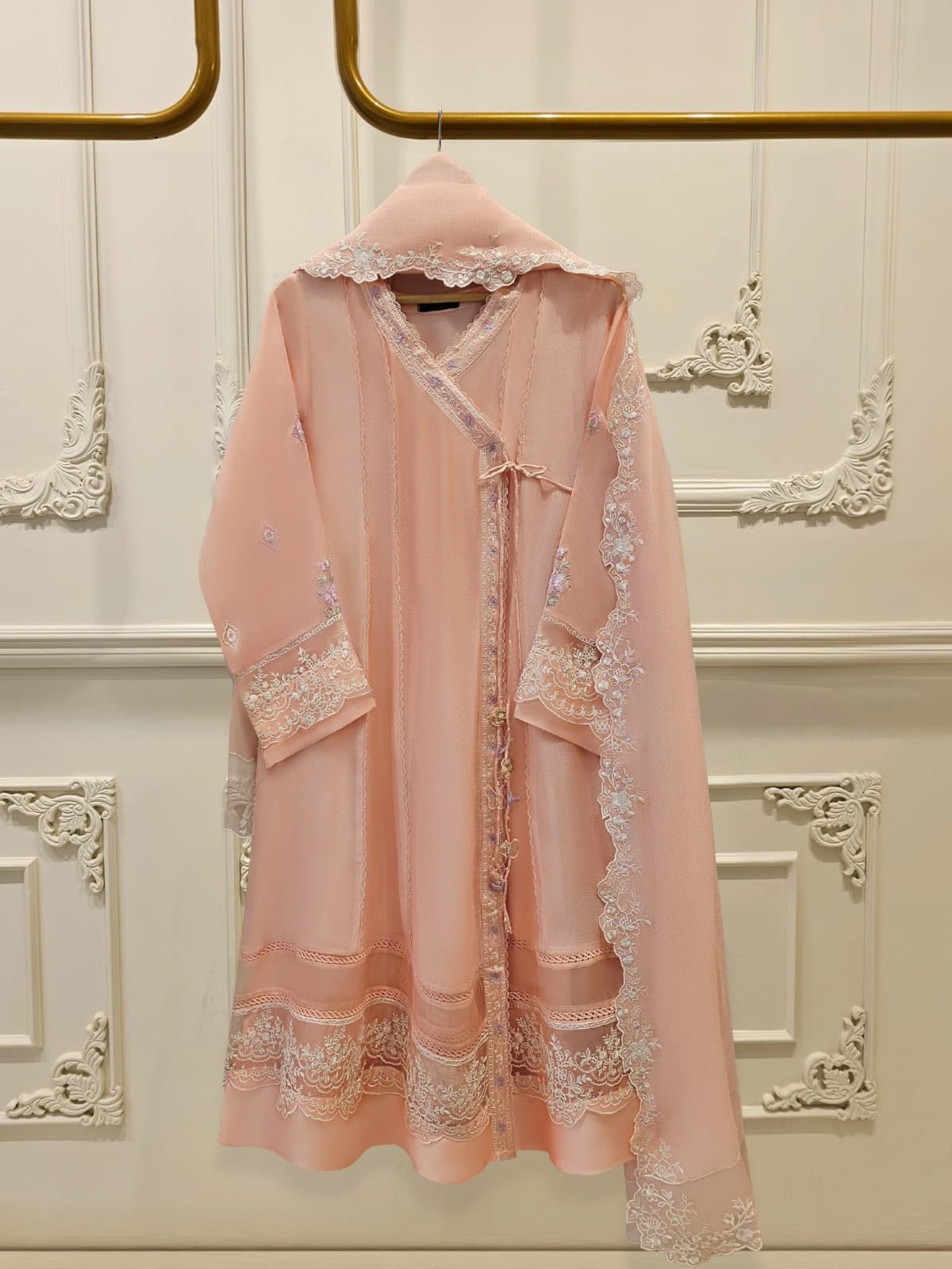 Aghanoor Embroidered Cotton Net Frock Style 3 Piece Suit