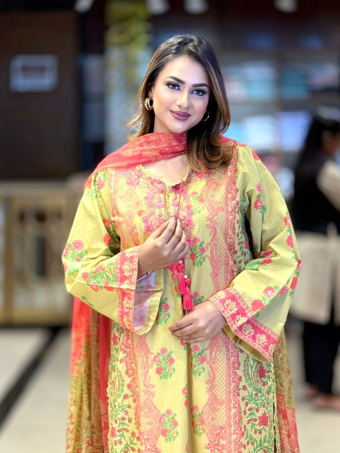 AGHANOOR EMBROIDERED LAWN SHIRT WITH CHIFFON DUPATTA