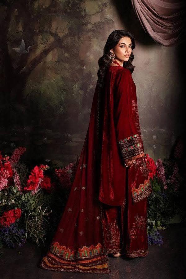 Charizma Embroidered Red Velvet 3 Piece