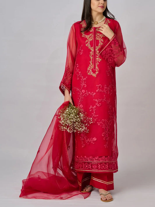 AGHANOOR 3 Piece - Pure Organza Embroidered Suit