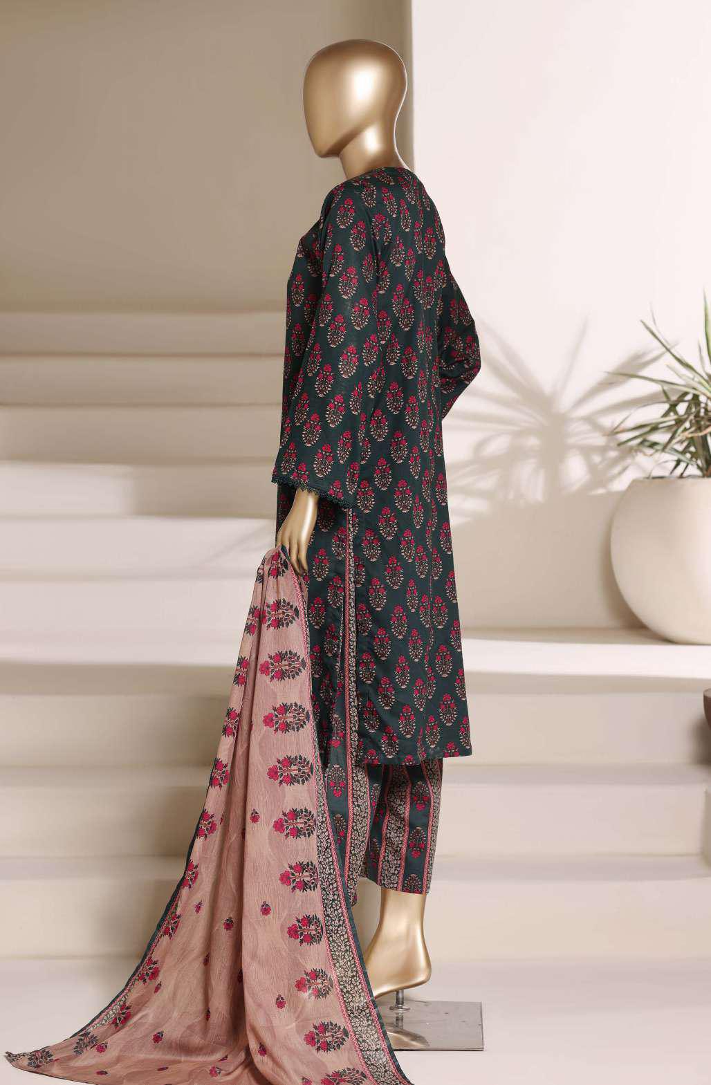 SADABAHAR Luxury Printed Lawn Suit-Bottle Green