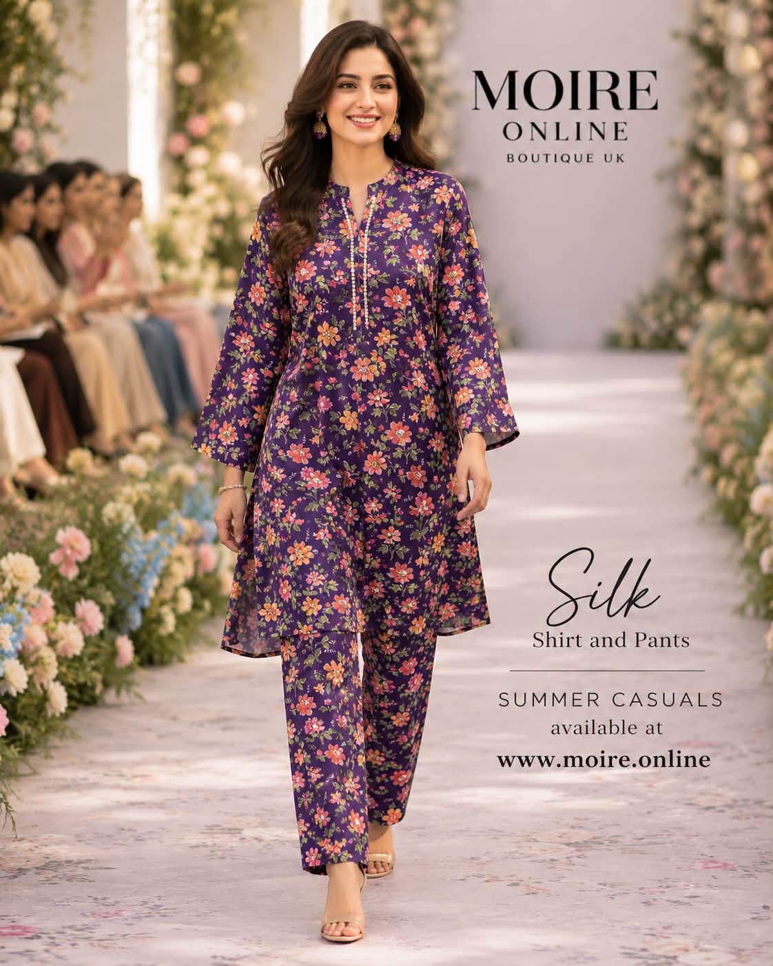 Tawakkal Printed Mixed Silk Shirt & Pant (Co-ords) -Purple