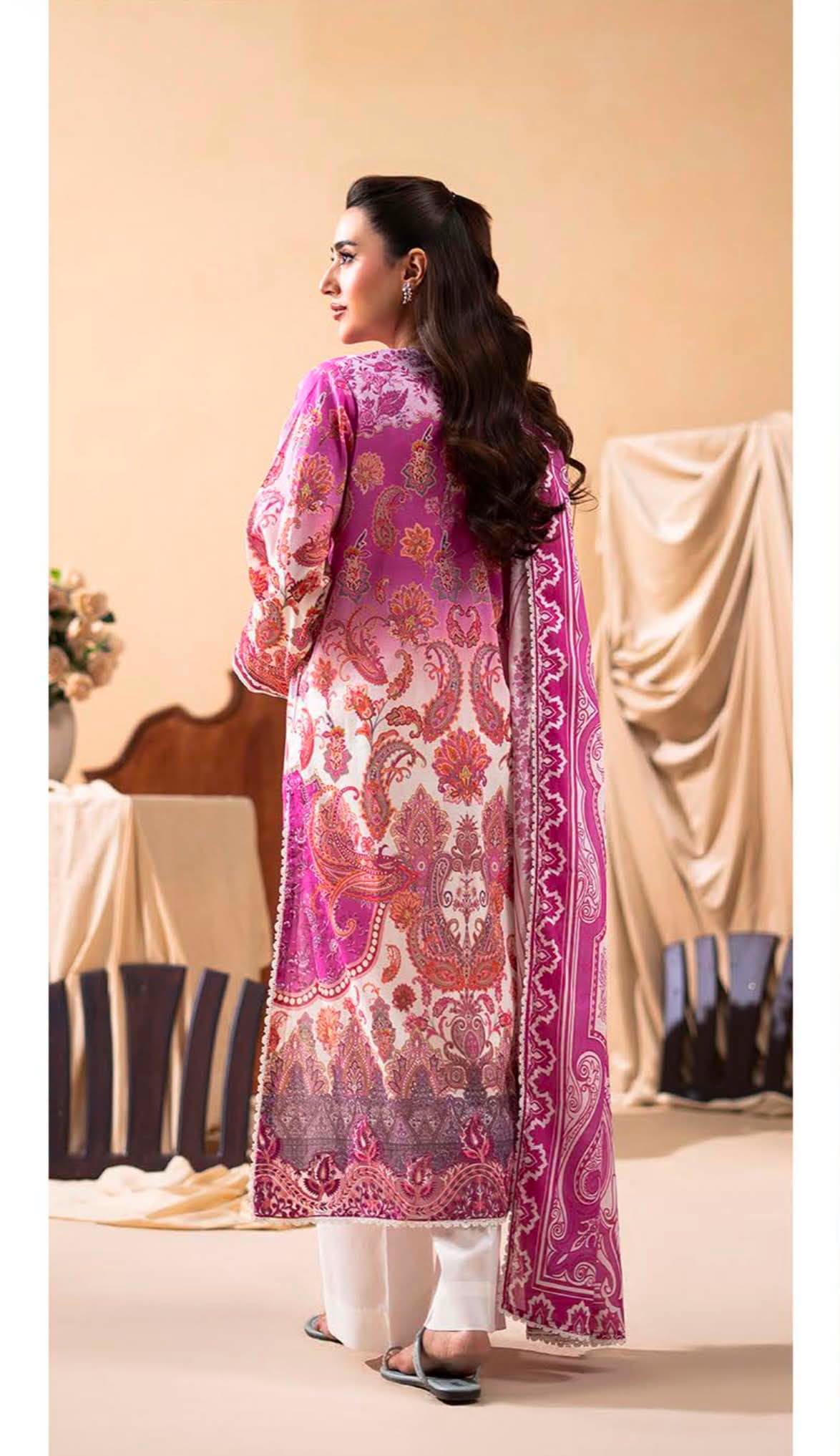 GULLJEE GULLBANO PREMIUM LAWN EMBROIDERED 3 PIECE-Pink