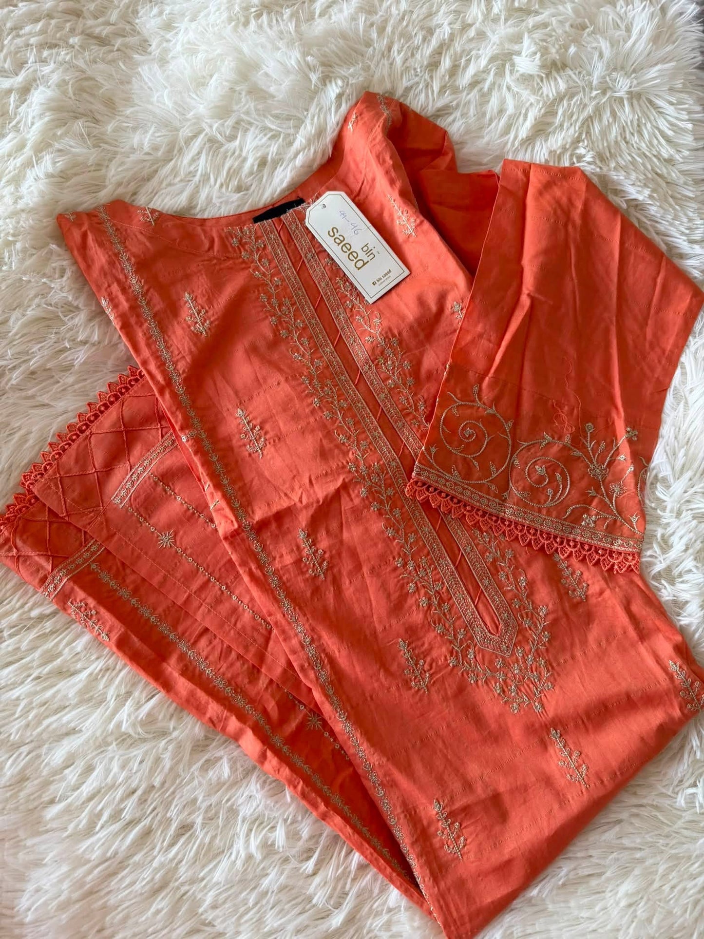 BIN SAAED COTTON EMBROIDERED SHIRT-Peach
