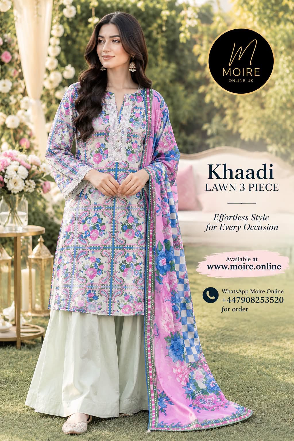 KHAADI EMBROIDERED LAWN 3 PIECE WITH PALAZZO
