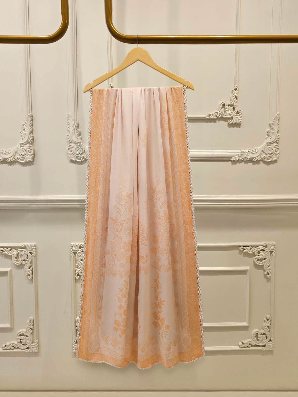 AGHANOOR CAMBRIC COTTON EMBROIDERED SHIRT & LAWN DUPATTA-Peach