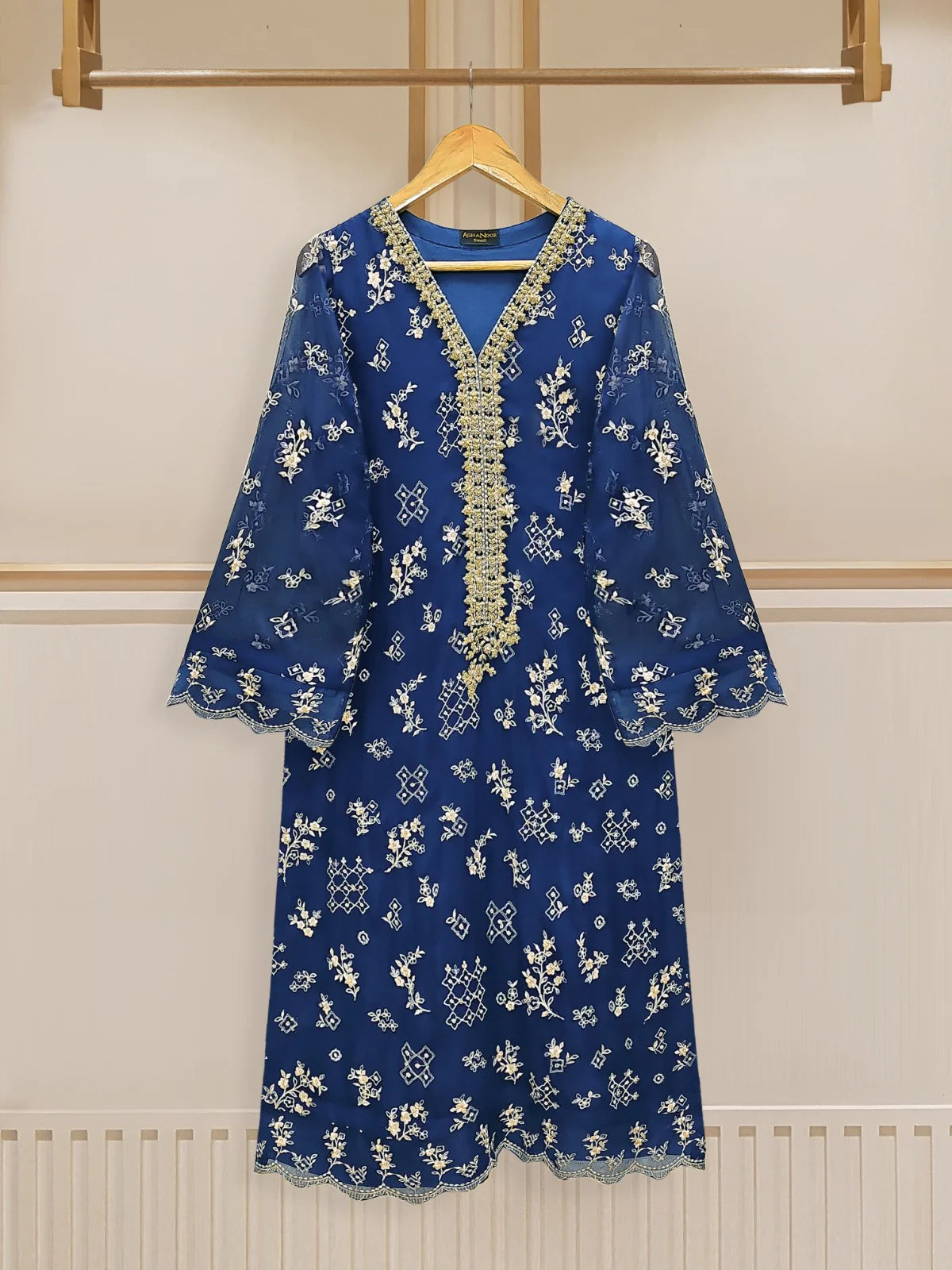 AGHANOOR 3 PIECE PURE CHIFFON EMBROIDERED SHIRT, DUPATTA and SILK PANT