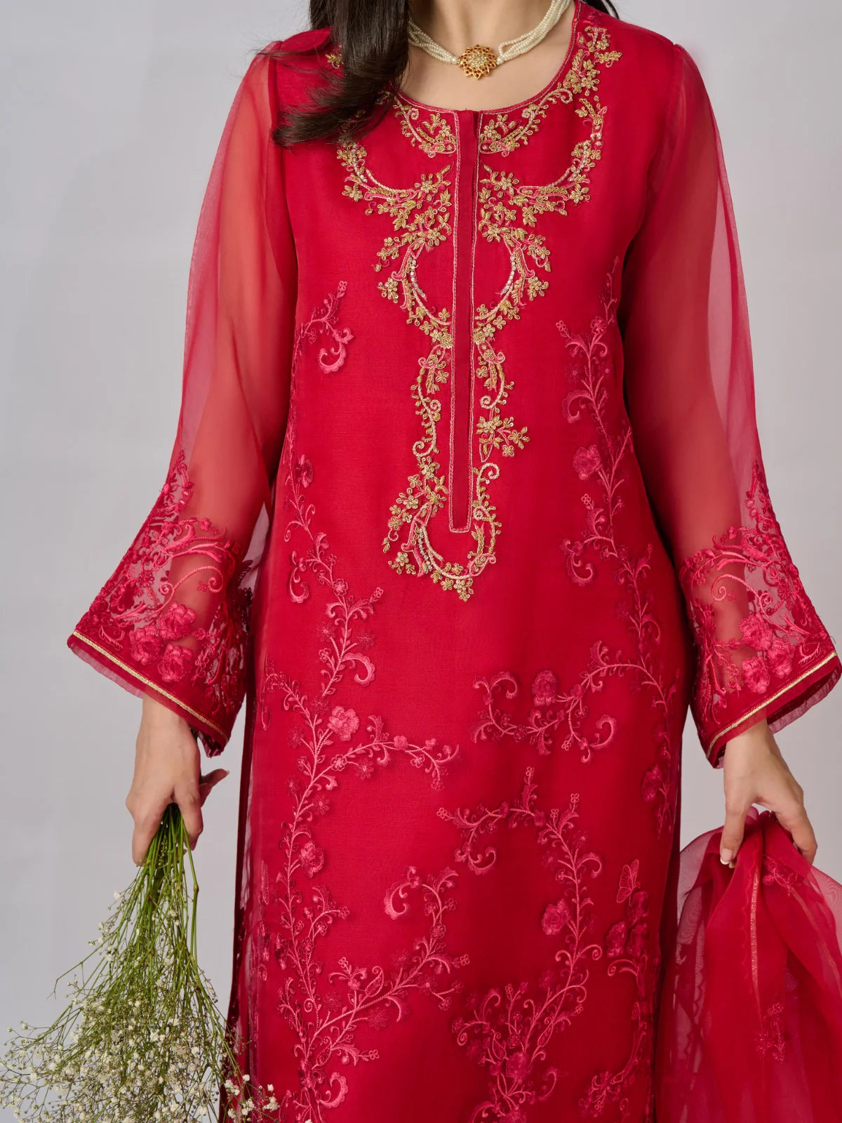 AGHANOOR 3 Piece - Pure Organza Embroidered Suit