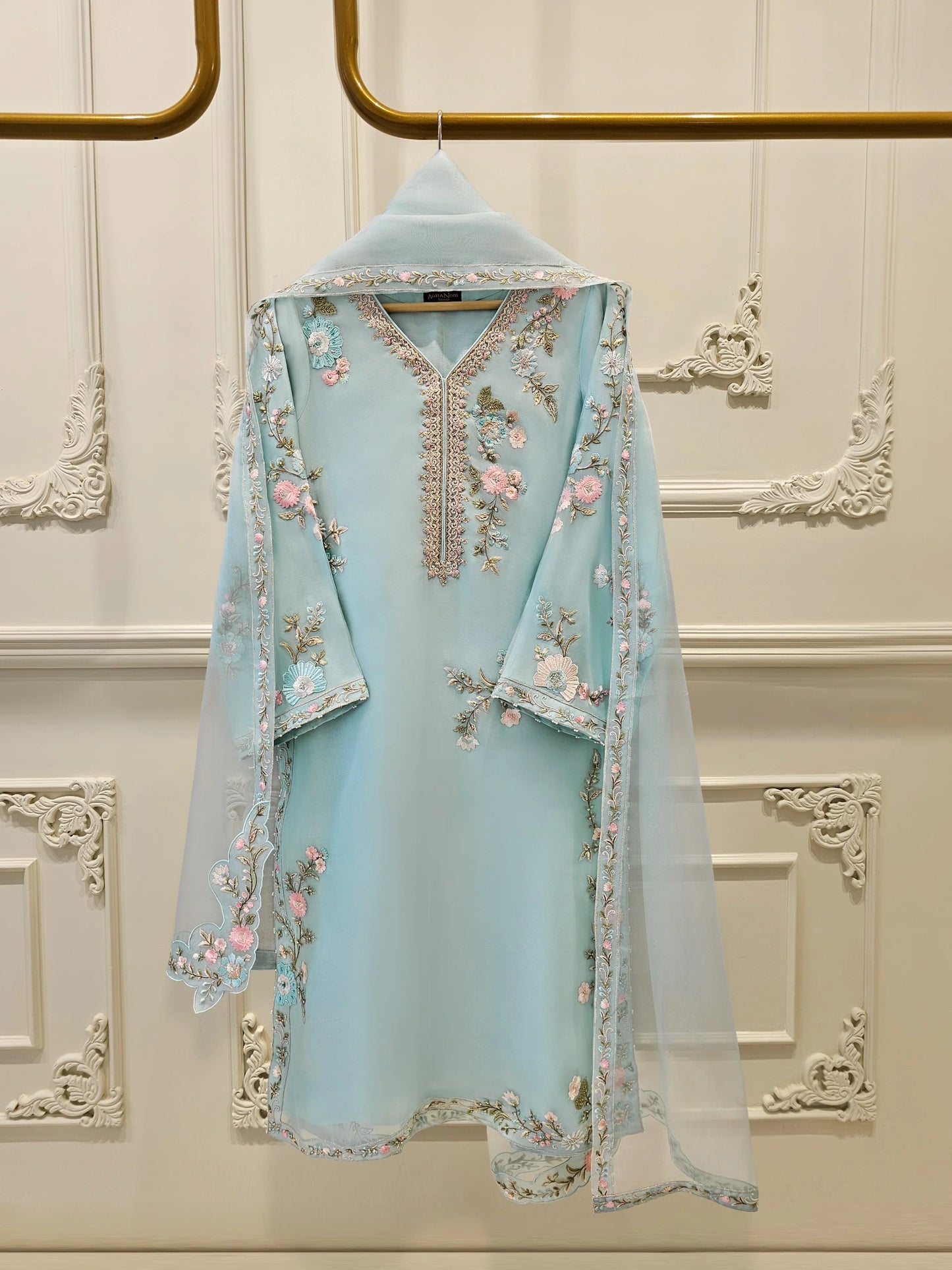 Aghanoor Embroidered Organza 3 Piece Suit