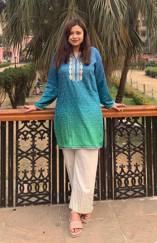 KHAADI SILK OMBRE EMBROIDERED SHIRT