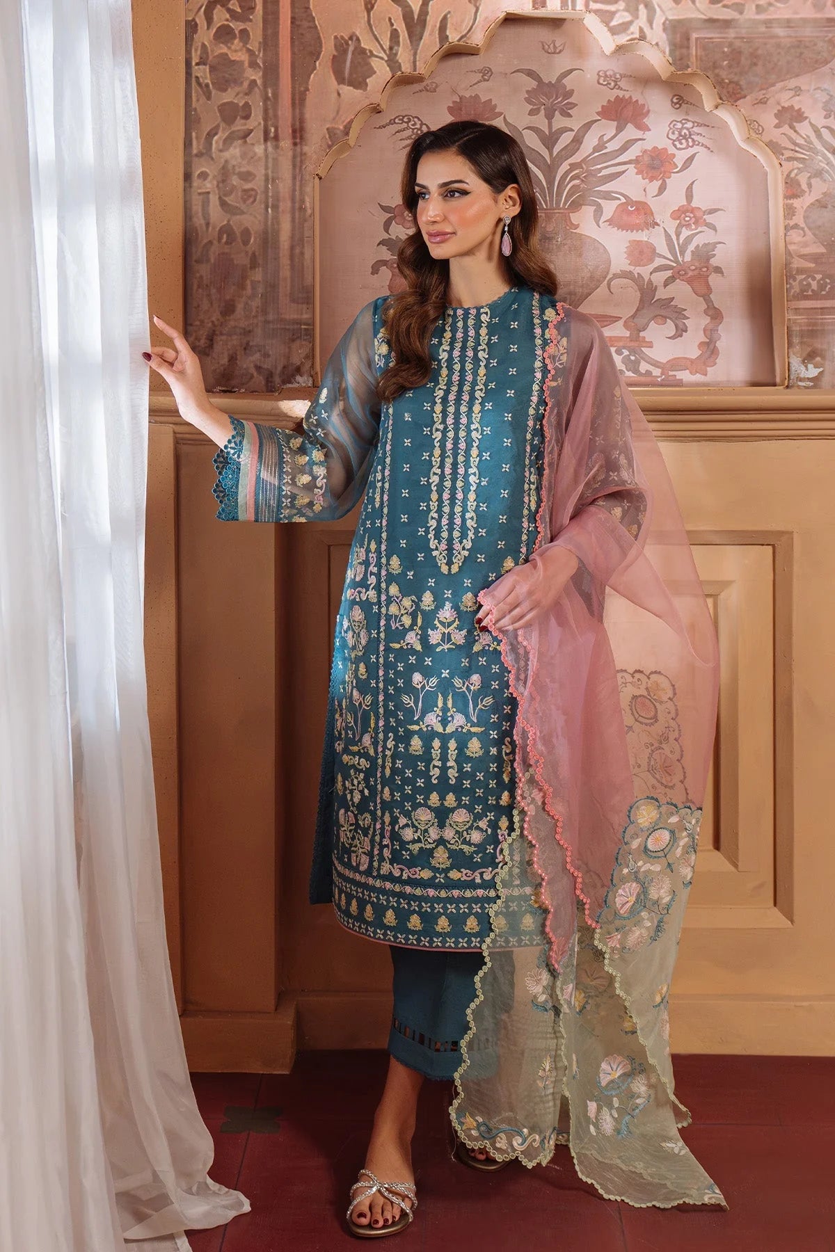 SAHAR Organza Festive Embroidered 3 Piece Suit