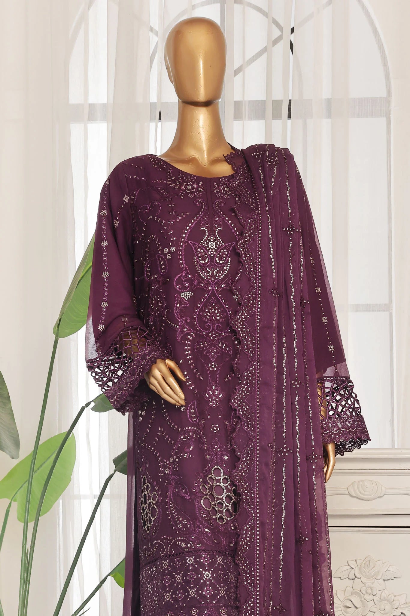 Bin Saeed Embroidered Chiffon 3 Piece