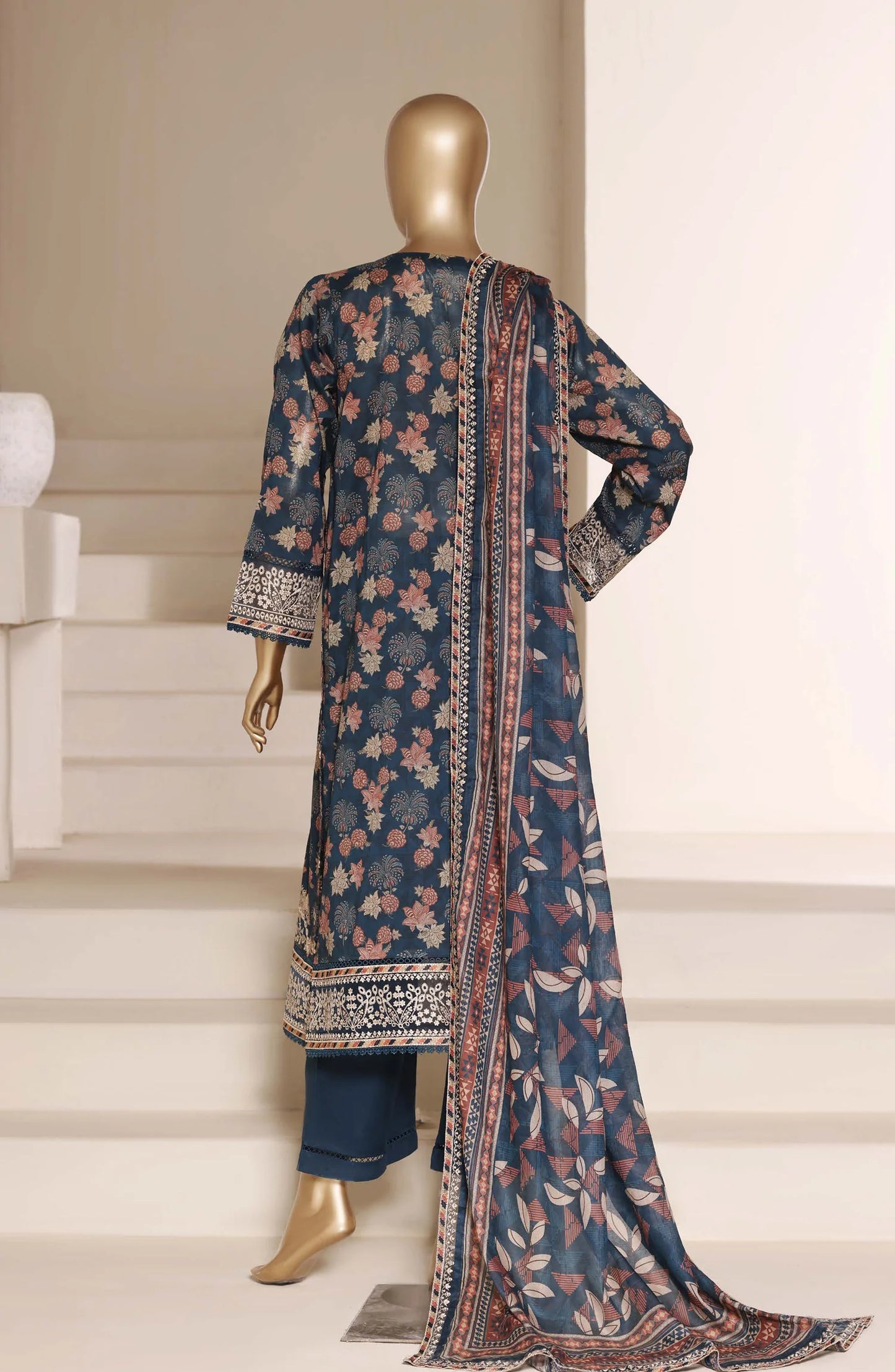 Sadabahar Signature Embroidered Lawn Cotton 3 Piece-Blue