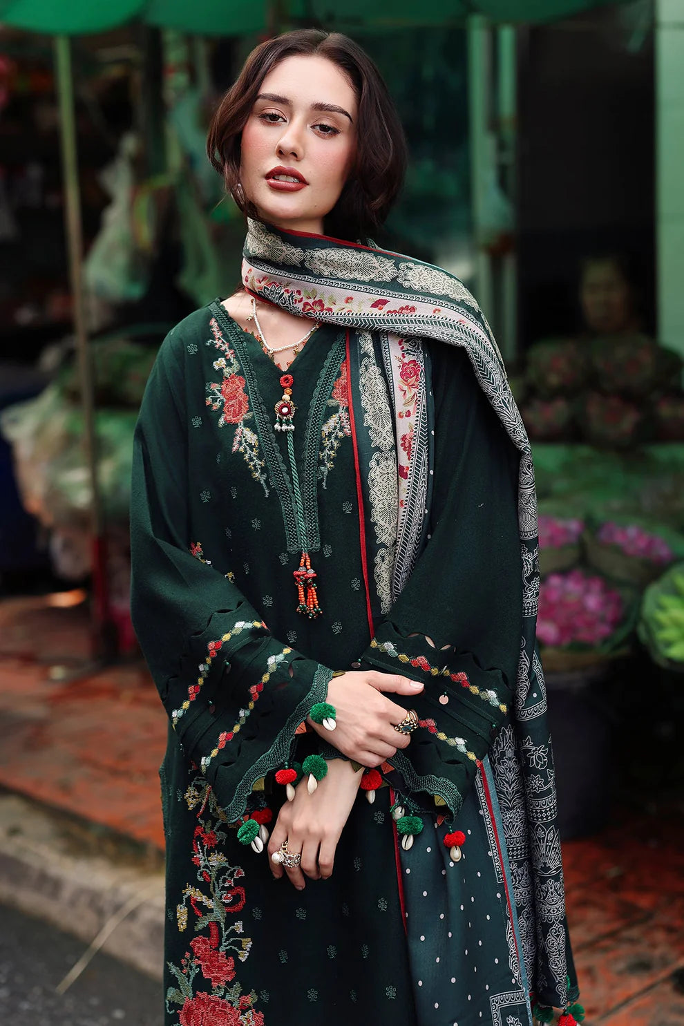 Charizma Embroidered Green 3 Piece Suit-unstitched