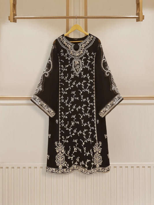 AGHANOOR BLACK PURE CHIFFON BEAUTIFUL EMBROIDERED SHIRT AND PANT
