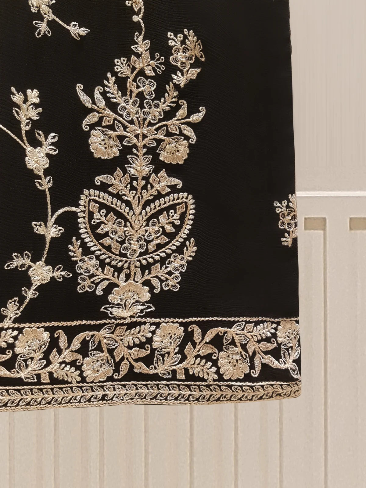 AGHANOOR BLACK PURE CHIFFON BEAUTIFUL EMBROIDERED SHIRT AND PANT