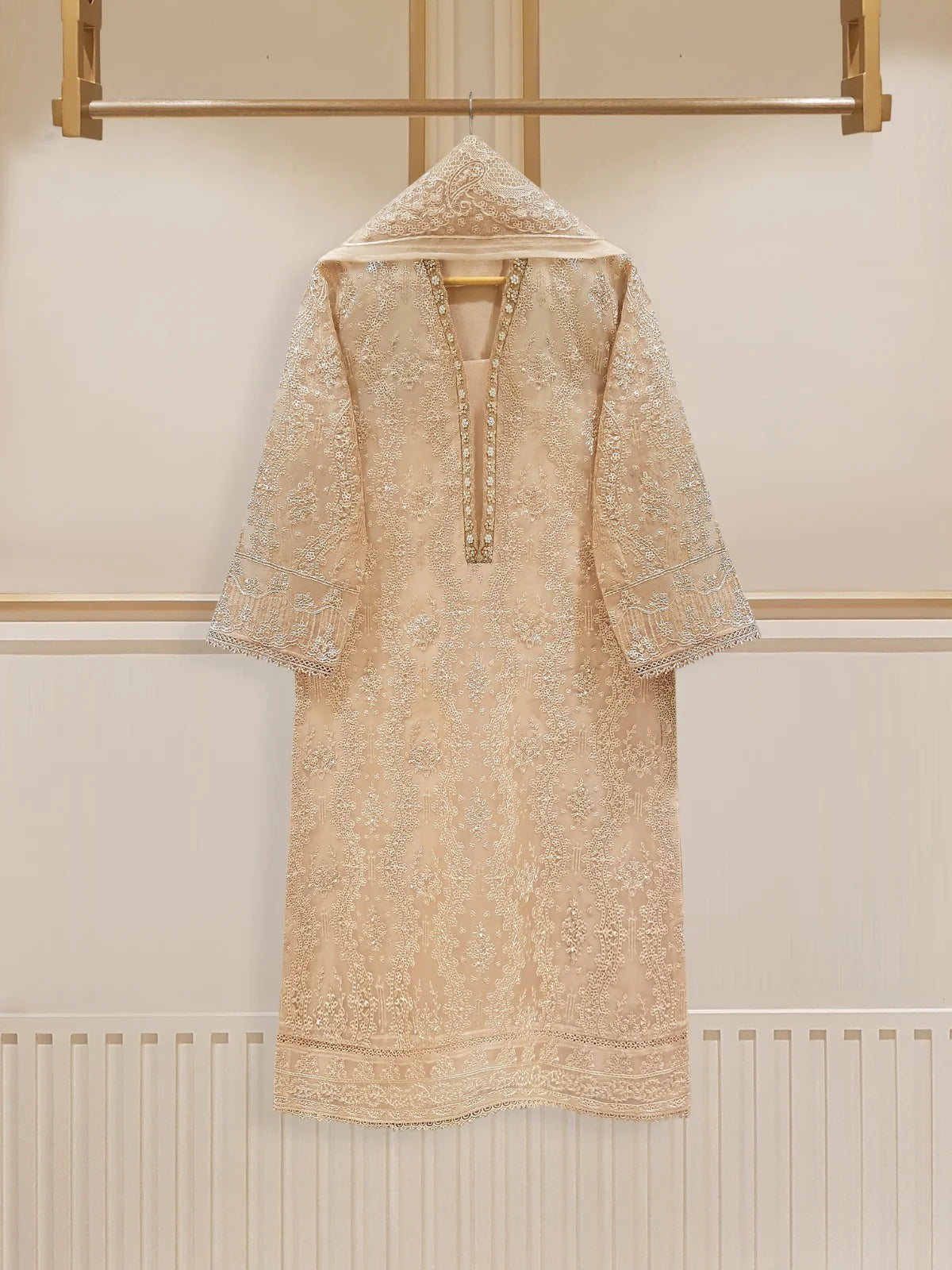 AGHANOOR 3 PIECE PURE ORGANZA EMBROIDERED SHIRT WITH DUPATTA