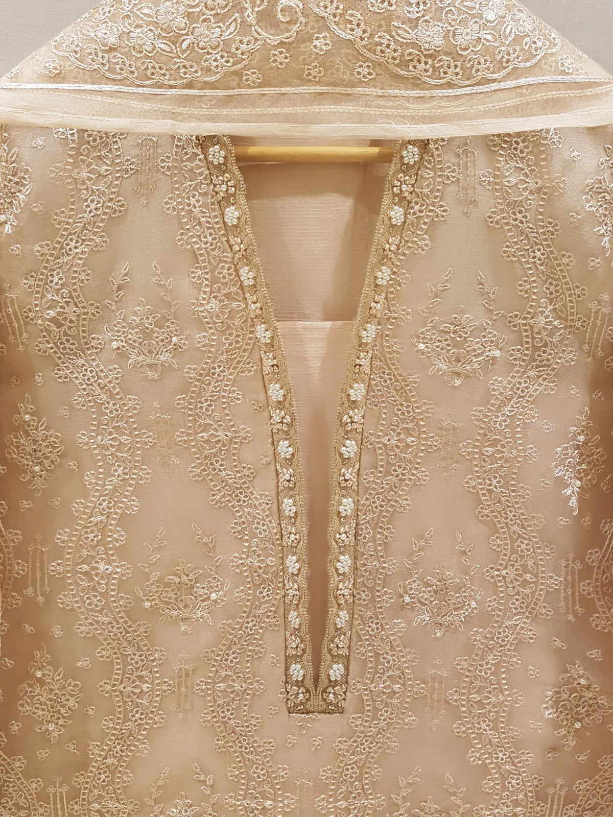 AGHANOOR 3 PIECE PURE ORGANZA EMBROIDERED SHIRT WITH DUPATTA