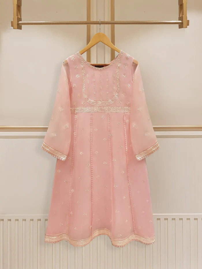 THREE PIECE 100% PURE ORGANZA FROCK WITH DUPATTA AND PANT