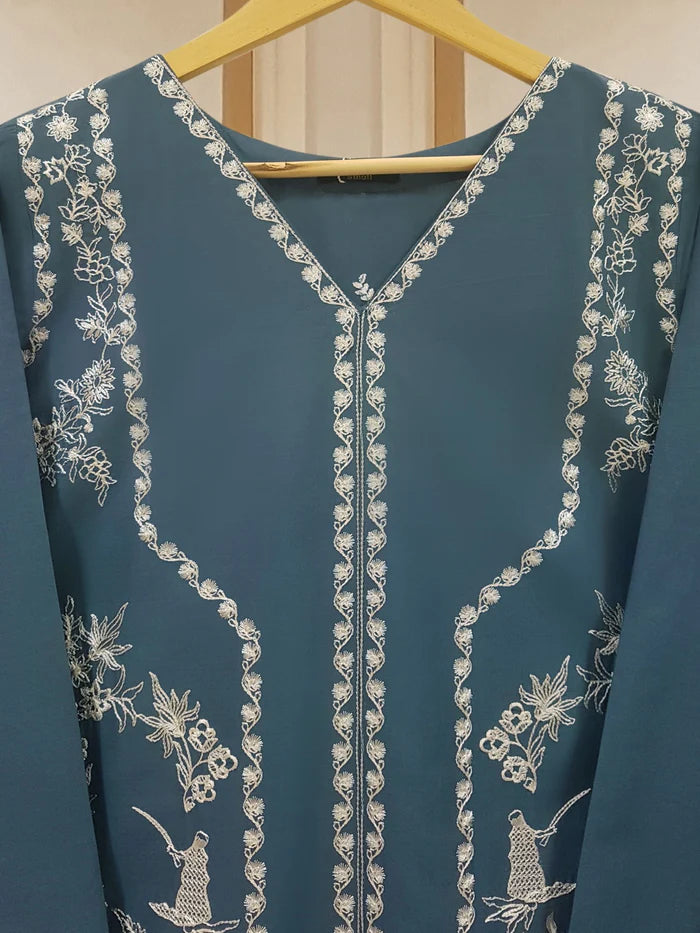 AGHANOOR PIMA COTTON EMBROIDERED SHIRT WITH CHIFFON DUPATTA