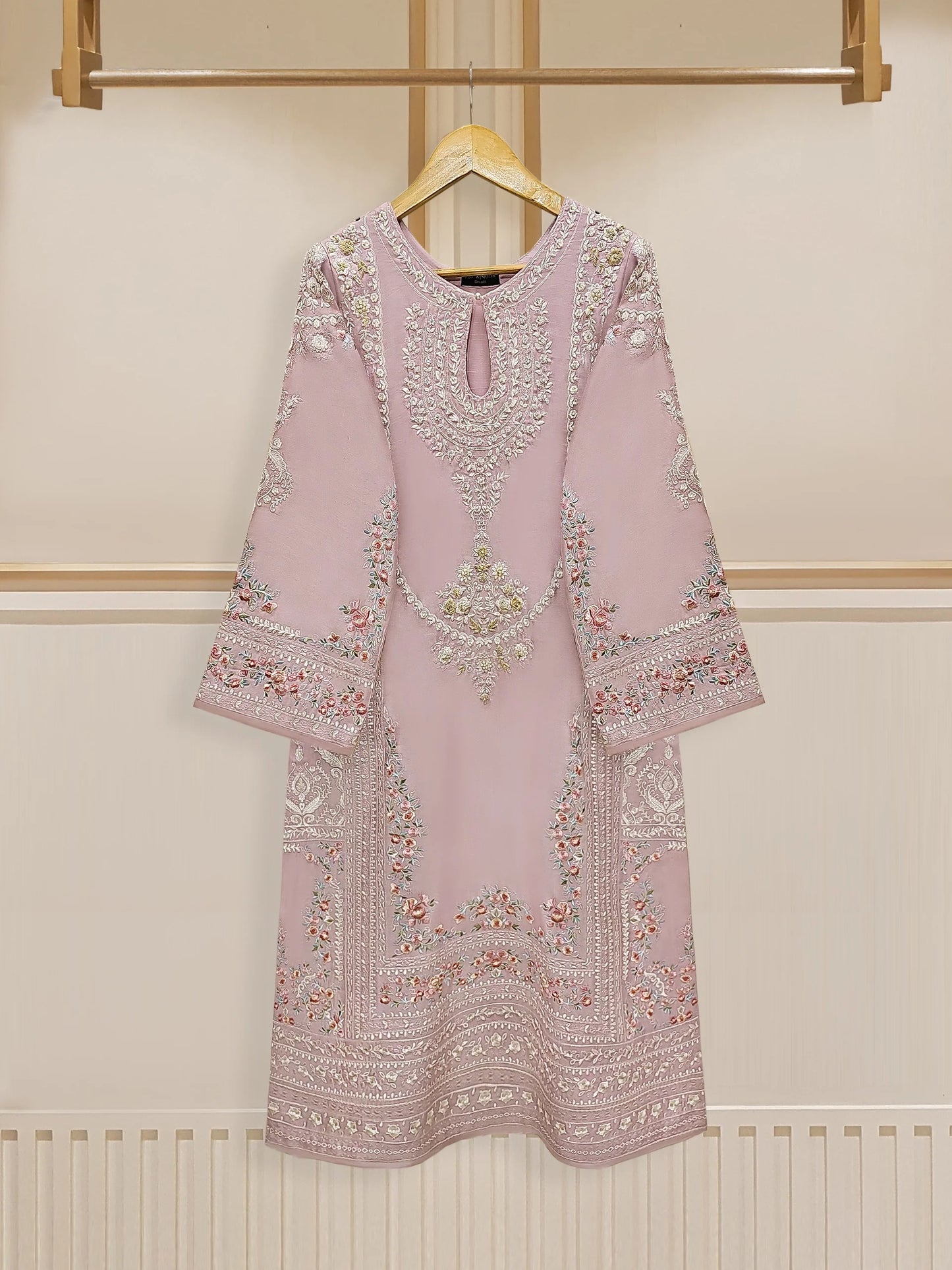AGHANOOR 3 PIECE SILK NET EMBROIDERED SUIT