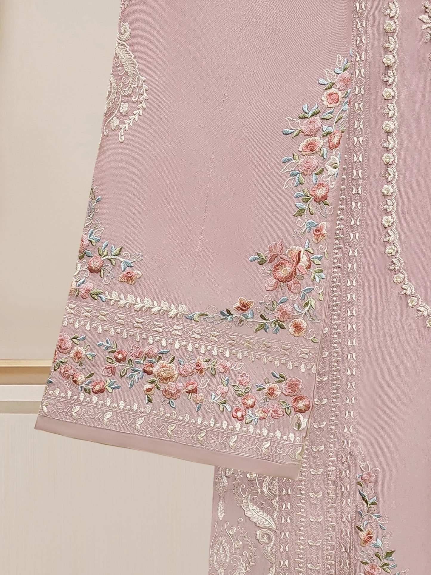 AGHANOOR 3 PIECE SILK NET EMBROIDERED SUIT