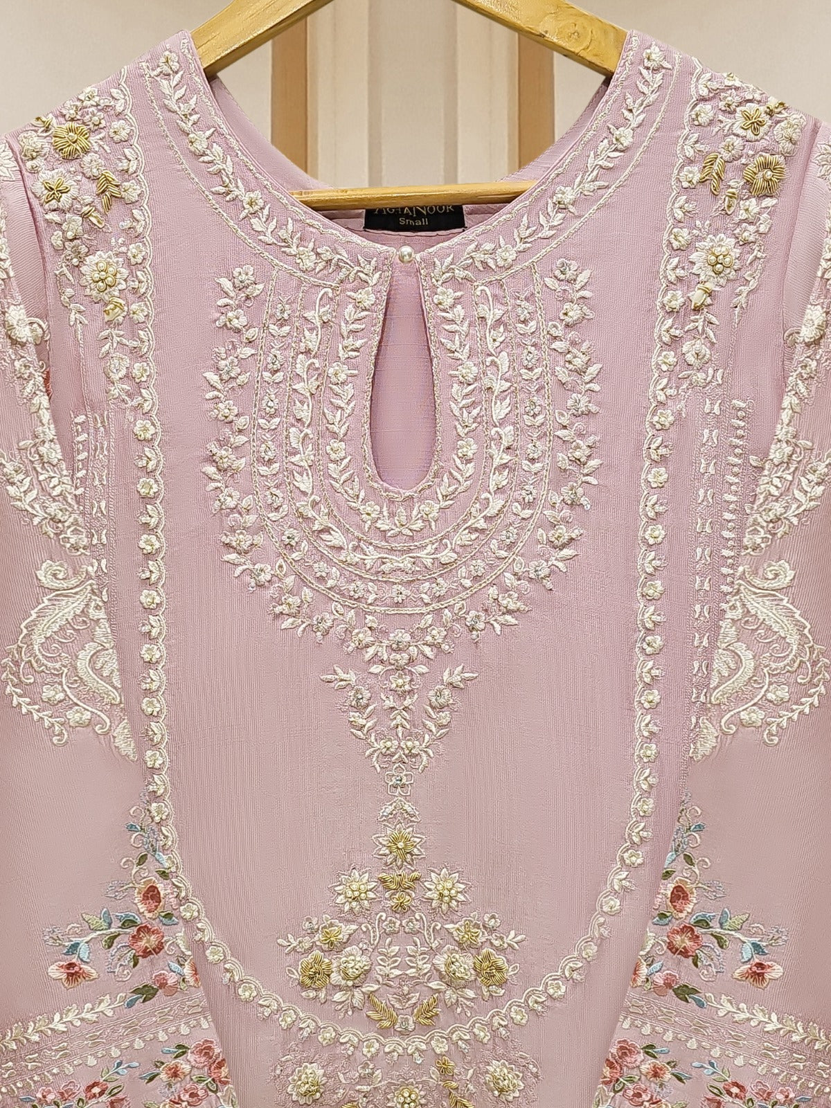 AGHANOOR 3 PIECE SILK NET EMBROIDERED SUIT