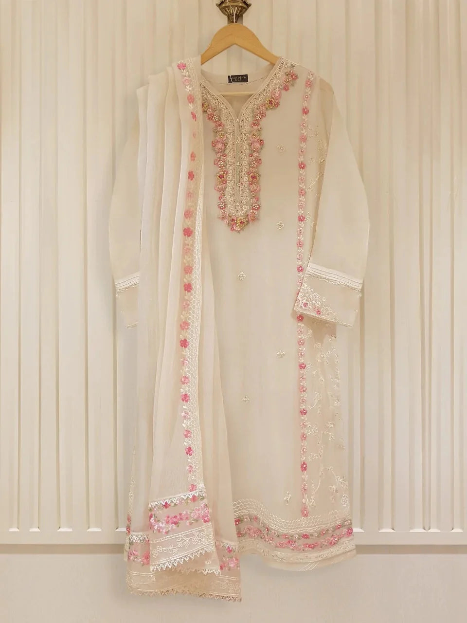 AGHANOOR PURE CHIFFON EMBROIDERED SHIRT WITH DUPATTA & SILK PANT