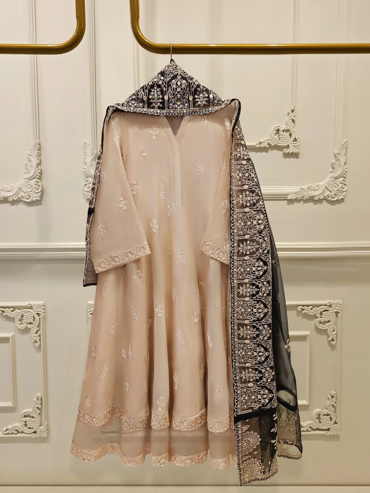 Aghanoor Embroidered Cotton Net Frock Style 3 Piece Suit