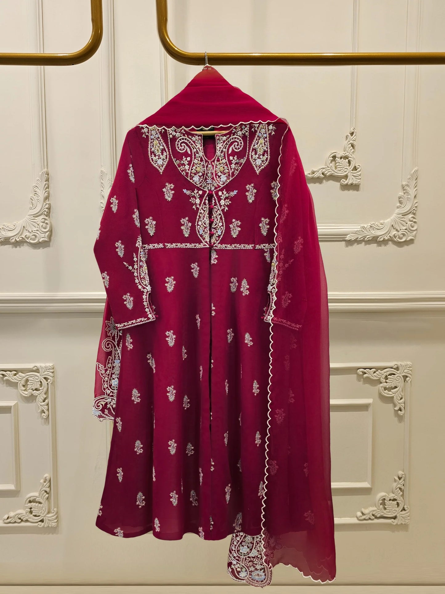 Aghanoor Embroidered Chiffon Frock Style 3 Piece Suit