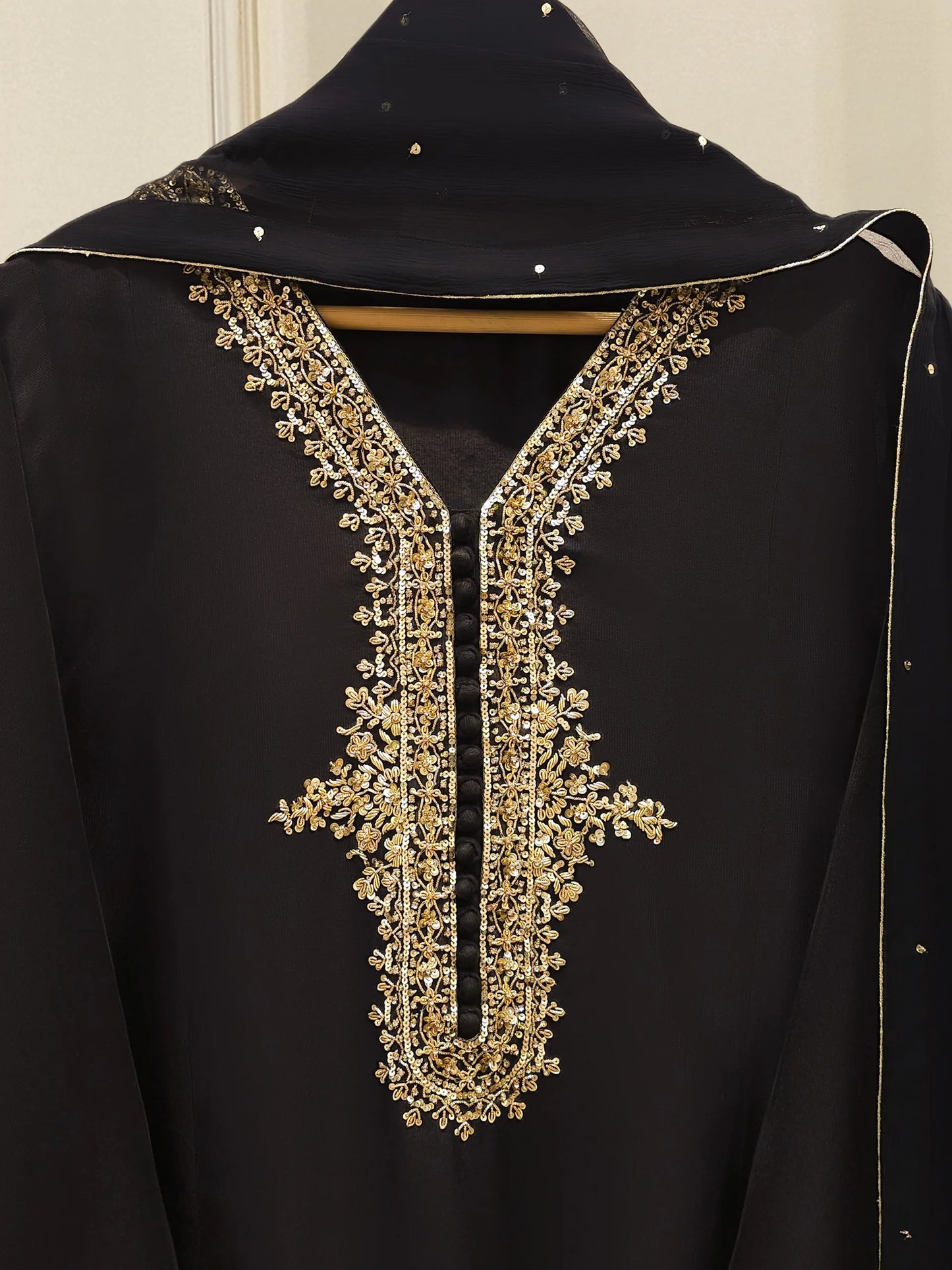 AGHANOOR 3 PIECE PURE SILK NET EMBROIDERED SUIT