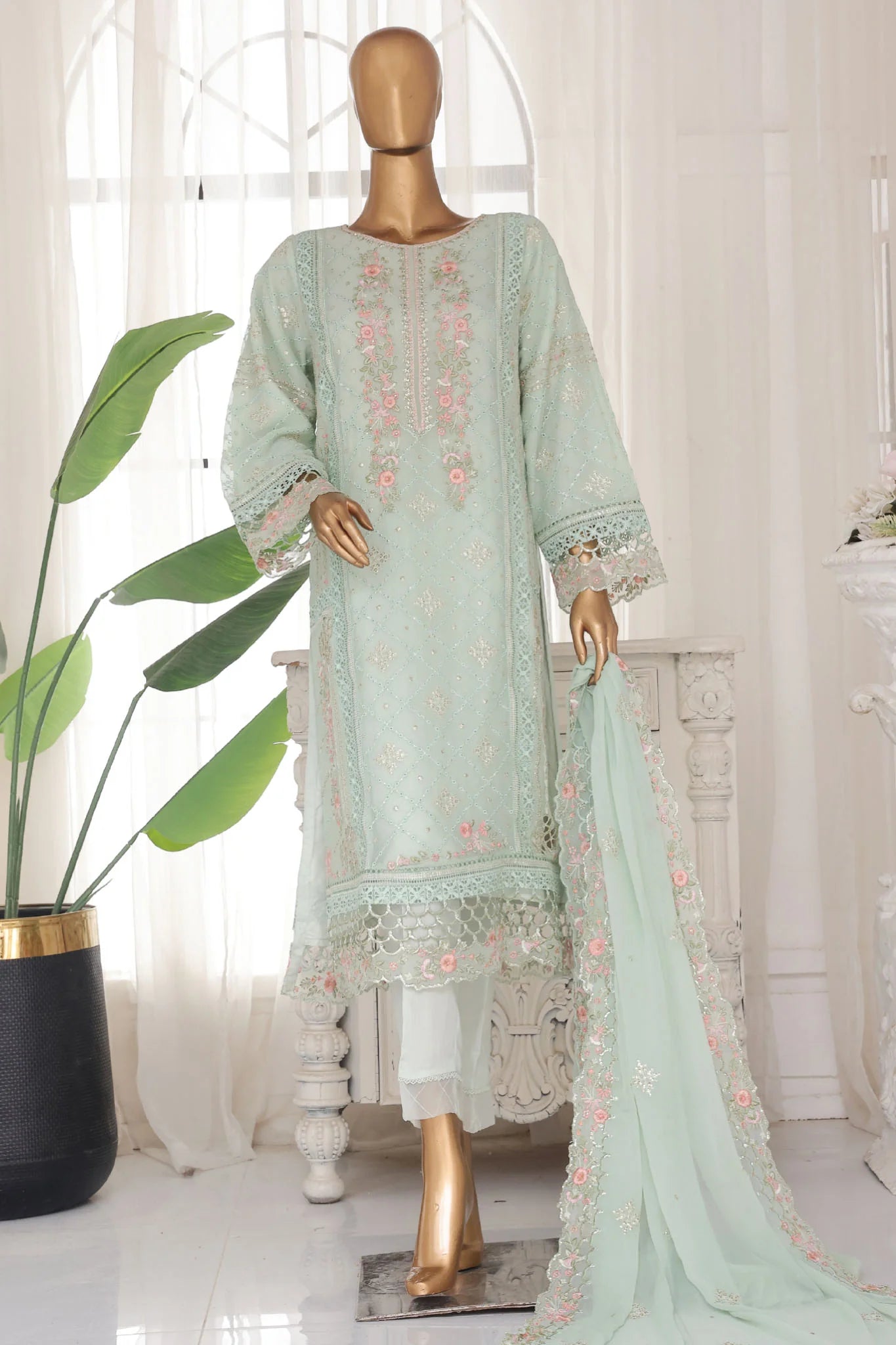 Bin Saeed Embroidered Chiffon 3 Piece