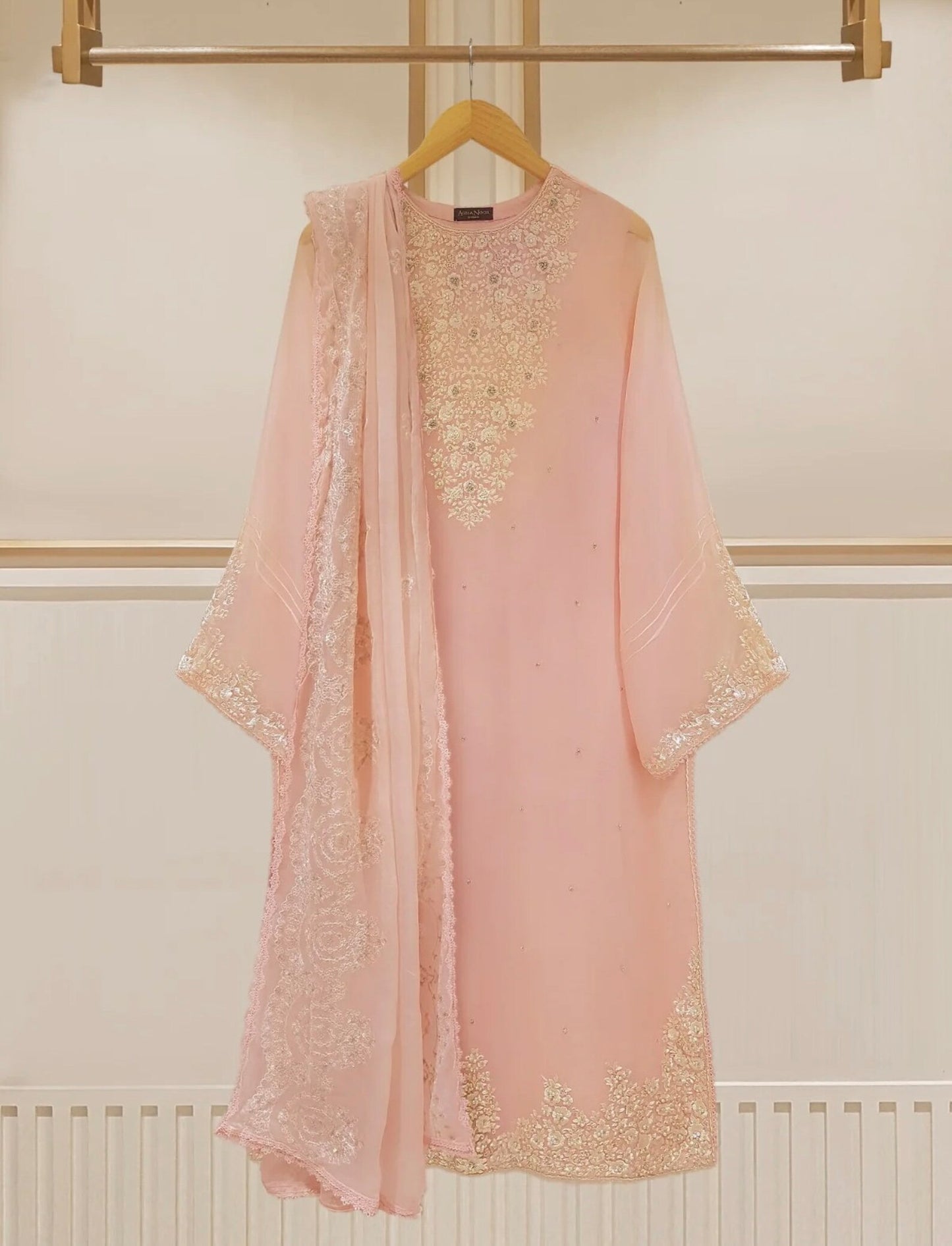 AGHANOOR TWO PIECE 100% PURE CHIFFON EMBROIDERED SHIRT WITH DUPATTA